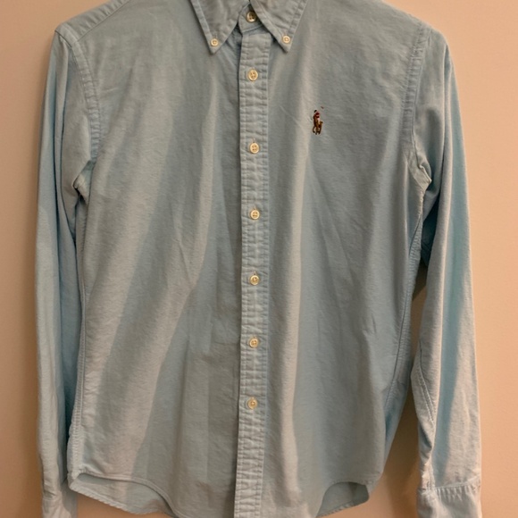 Polo Ralph Lauren Light Aqua Blue Long Sleeved Oxford Shirt - Picture 2 of 4